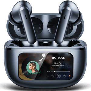 VEAT00L Active Noise Cancelling Wireless Earbuds with Smart Touch Screen, HiFi Stereo Sound, ENC Clear Call Ear Buds, 80H Playtime, IPX7 Waterproof, Transparency Mode, 5 EQ for iOS Android