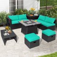 thumbnail image 3 of Patiojoy Canapé Sectionnel d'Extérieur en Rotin PE Tressé 9 Pcs avec Table de Foyer au Gaz de 35 Pouces, Ensemble de Conversation de Patio Gain de Place avec Coffre de Rangement Turquoise, 3 of 10