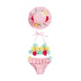 thumbnail image 1 of Kmbangi 3Pcs Infant Girls Swimsuits Flower Decor Tie-Up Halter Neck Tank Tops + Ruffles Shorts + Sun Hat Bikini Split Swimwear Set 0-24M, 1 of 9