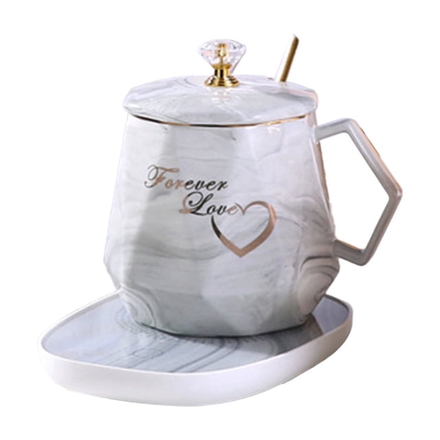 TanSiDing 1pcs Coffee Mug Warmer Electric Desktop Beverage Warmer Set with Temperature Control, Smart Heating Pad for Tea and Coffee, Fast Heating Ceramic Mug with Lid, Office and Home Use Gift