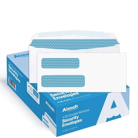 Aimoh 500#10 Double Window Security Business Mailing Envelopes - for Invoices, Statements and Legal Documents - GUMMED Closure, Security Tinted - Size 4-1/8 x 9-1/2 - Whi