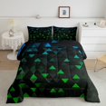 thumbnail image 2 of Erosebridal Green Triangle Bedding Full Comforter Set,Blue and Black Down Comforter,Gradient Geometry Decor,3 Pieces, 2 of 7