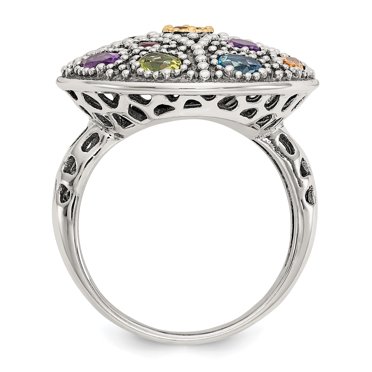 Bague en Argent Sterling Bicolore Plaqué Or avec Pierre Précieuse Antique