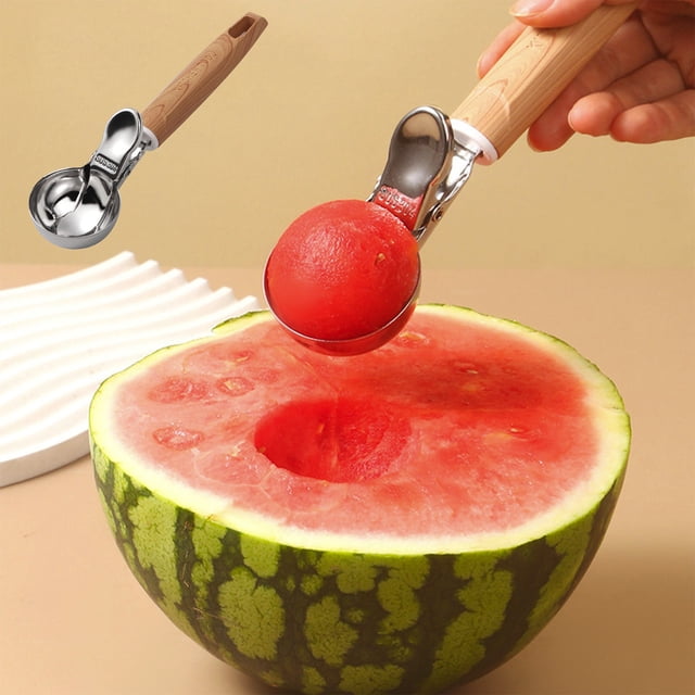 Stainless Steel Serving Spoon, Ice Cream Scoop with Trigger, Multipurpose Kitchen Utensil for Fruits, Cookies, Melon Balling, Easy Release
