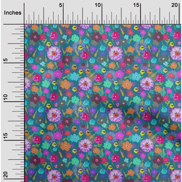 oneOone Georgette Viscose Turquoise Blue Fabric Florals Craft Projects Decor Fabric Printed By The Yard 42 Inch Wide-NI