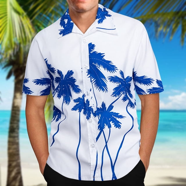 DPTALR Chemise à Manches Courtes à Col à Revers à Imprimé Hawaïen pour Homme