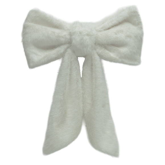 Nœud décoratif géant en fausse fourrure de luxe blanc d'hiver Holiday Time, 28 po
