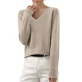 thumbnail image 2 of Timegard Chandails pour Femmes Col en V Tricot Chandail Automne Hiver Décontracté Ajusté Confortable Manches Longues Hauts, 2 of 5