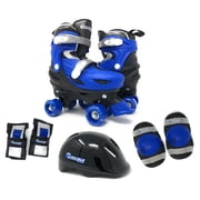 Chicago Skates Kids Adjustable Quad Rollerblades With Accessory Bundle, Blue, Size J10-J13