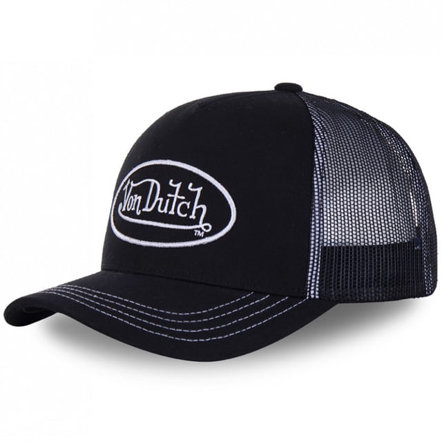 Baseball Cap VON lettered Sunscreen Mesh Embroidered DUTCH Trucker Hat TEMU in black. Features a curved brim, breathable mesh back, and adjustable strap. Made of cotton, suitable for outdoor use in all seasons. Unisex design with sun protection functionality.
