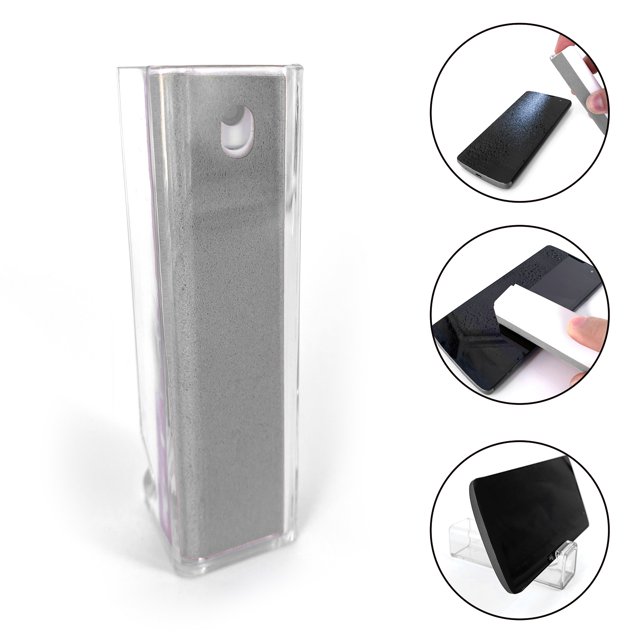 Acuvar All in One Screen Cleaning Spray with Microfiber and Phone Stand. Cleans and Disinfects Smartphones, Tablets, LCD, LED Laptop, TV Screens, and More (Gray)