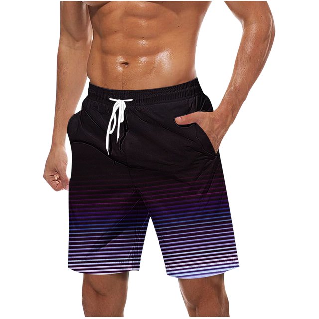 Plebaso Mens Gradient Beach Shorts Big and Tall Drawstring Elastic Waist Casual Shorts Lightweight for Men