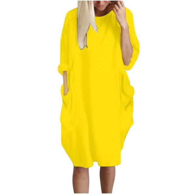 Pompotops Robe Ample pour Femmes avec Poches, Col pour Dames, Hauts Longs Décontractés, Robe Grande Taille en Solde