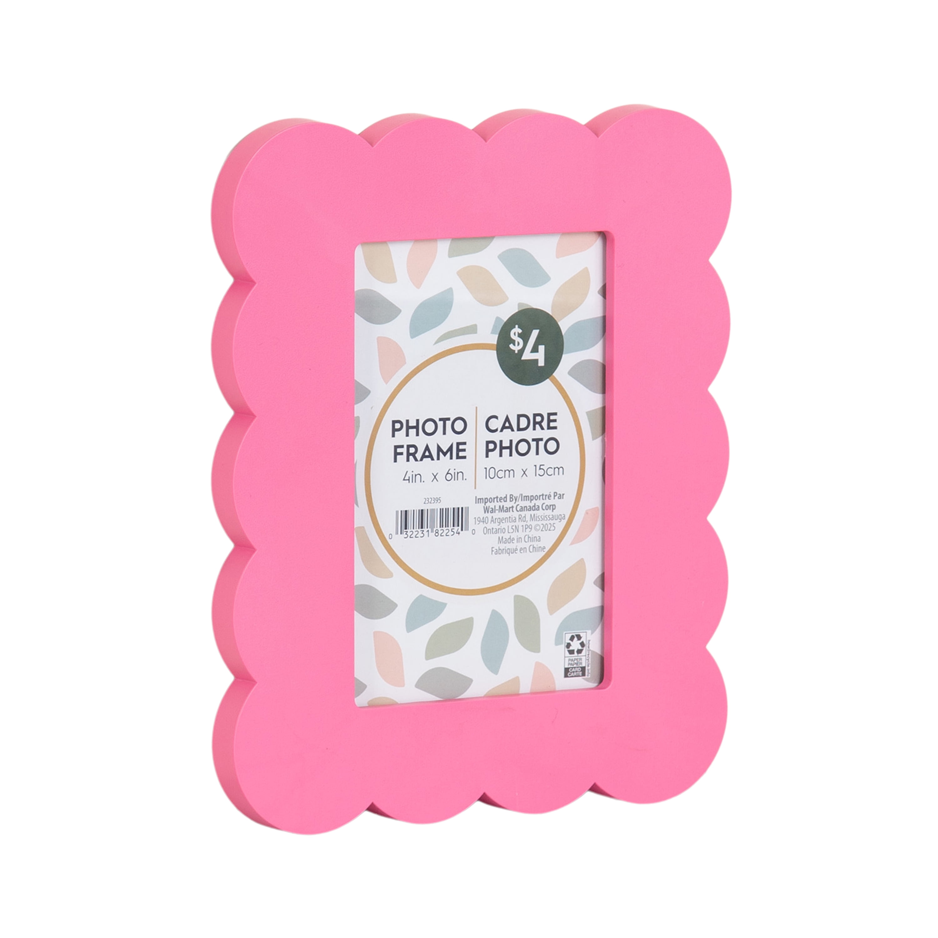 DesignOvation Scalloped 4" x 4" Pink Decorative Tabletop Picture Frame