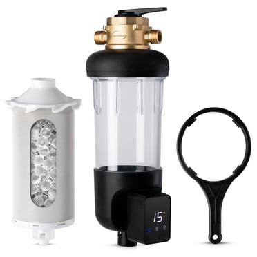 iSpring Jumbo Spin Down Filter, 2-in-1 Whole House Prefilter & Municipal Water Scale Inhibitor, Corrosion Prevention, 4 Modes Bypass, Auto Flushing, 22x Capacity, 100-Micron, Model: WSP100SL-ARJ-BP