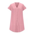 thumbnail image 4 of Ovzne Robes d'Été pour Femmes Robe d'Été Décontractée pour Femmes Robe d'Été à Boutons Col en V Printemps Robe à Manches Courtes Robe de Nuit Robe Trapèze Robe Décontractée Robe Grande Taille Manches Courtes Liquidation, 4 of 7