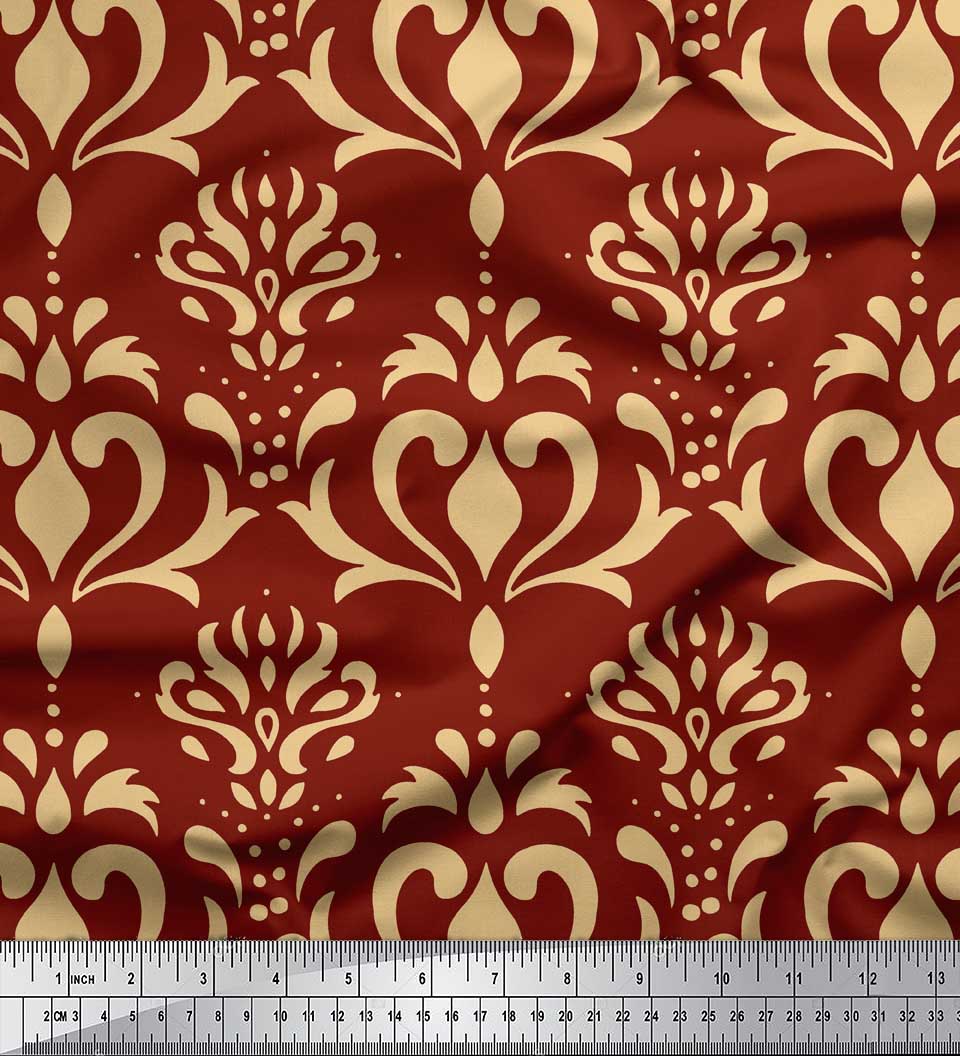 Soimoi Tissu en Toile Épaisse Rouge Filigrane Damas Imprimé au Mètre 58 Pouces de Large