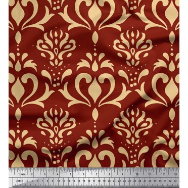 Soimoi Red Heavy Canvas Fabric Filigree Damask Fabric Prints By Yard 58 Inch Wide