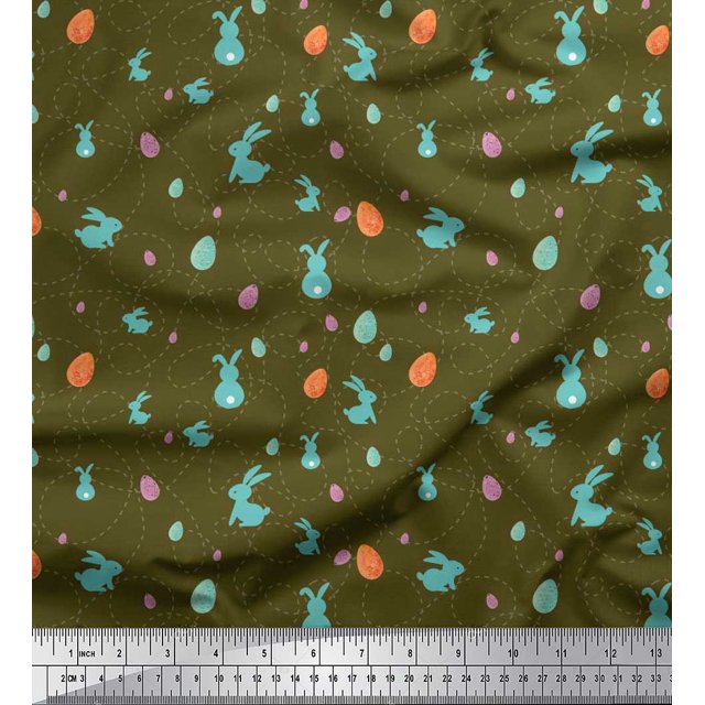 Soimoi Georgette Viscose Fabric Egg & Rabbit Animal Printed Fabric 1 Yard 42 Inch Wide