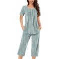 thumbnail image 1 of Rbaofujie Chemises de Nuit pour Femmes Femmes Décontracté Boutons Col Rond Manches Courtes Blouse Mode Poches Pantalon Pyjama Ensemble Pyjamas pour Filles, 1 of 5