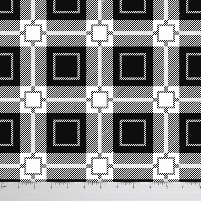 Soimoi Decorative Check Printed Viscose Rayon Fabric Craft Sewing Material By The Yard 58 Inches Wide - Black
