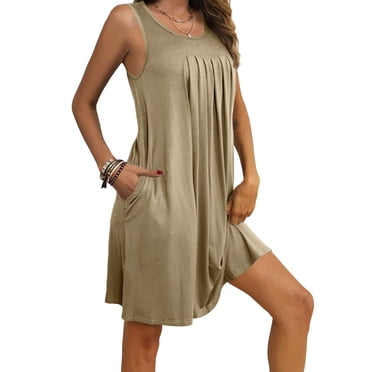 Nightgowns & Sleep Shirts Georges Dresses for Women 2024,Women Nightgown with Pockets Sleep Shirts Sleeveless Sleepwear Pleated Front Nightshirt Round Neck Nightdress HWRETIE