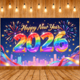 thumbnail image 5 of Colorful Fireworks 2026 New Year Banner Shiny Stars Happy New Year Display Champagne Glass Design Party Balloons 2026 Celebration Backdrop for New Year Party 2026 Celebration New Year Eve Event, 5 of 5