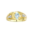 thumbnail image 1 of RYLOS Men's Rings 14K Yellow Gold Rings Classic Designer Style 7X5MM Oval Gemstone & Diamond Ring Aquamarine March Birthstone Rings For Men Size 10, 1 of 7