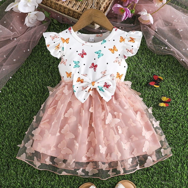 Robe pour Tout-Petite Fille à Volants Sans Manches Robe en Tulle pour Bébé Fille Robe de Printemps pour Filles Robes d'Été Vêtements d'Été pour Filles 2-3 Ans
