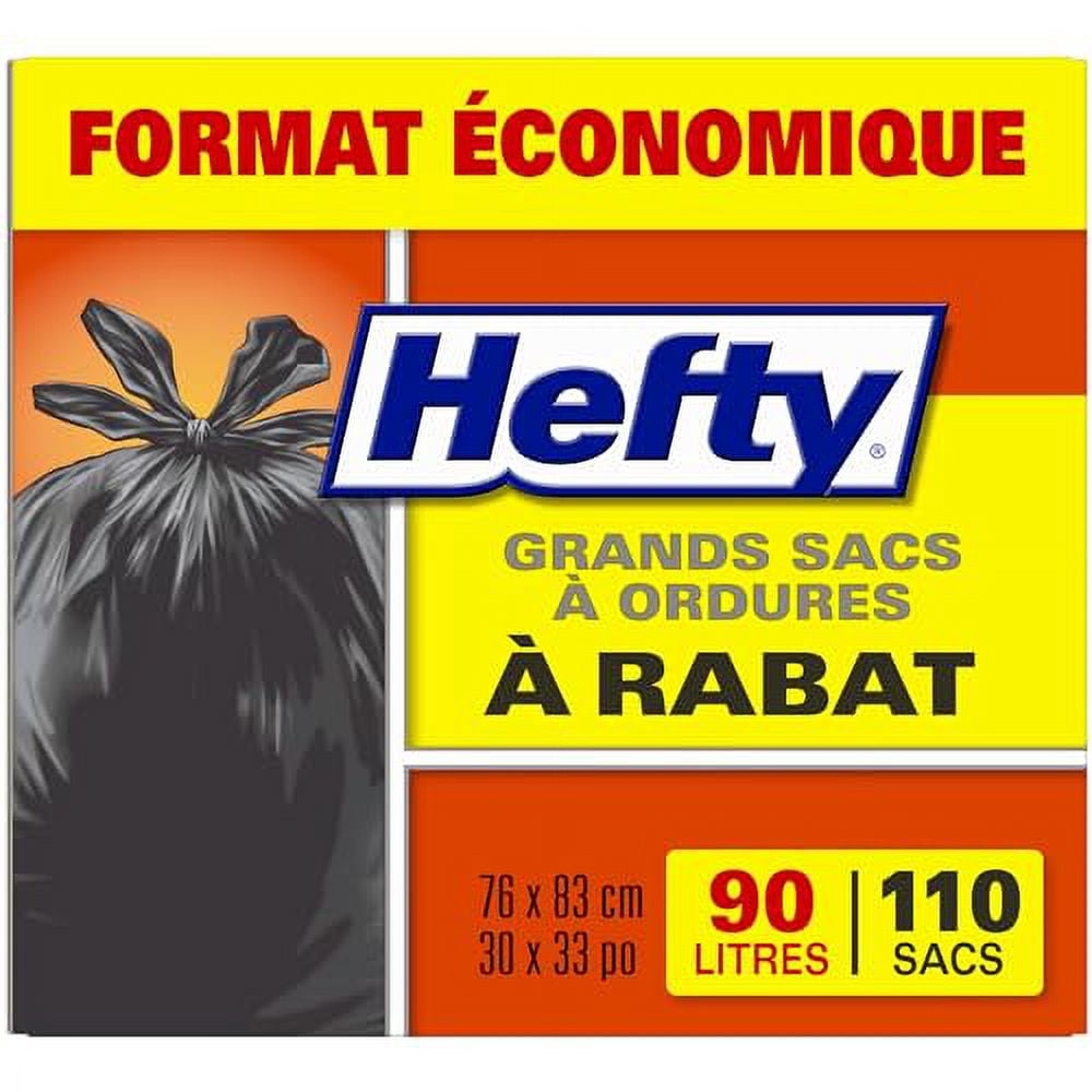 Hefty Garbage Bags, Value Pack Large 90 Litres Black, EasyFlaps, 110 Bags
