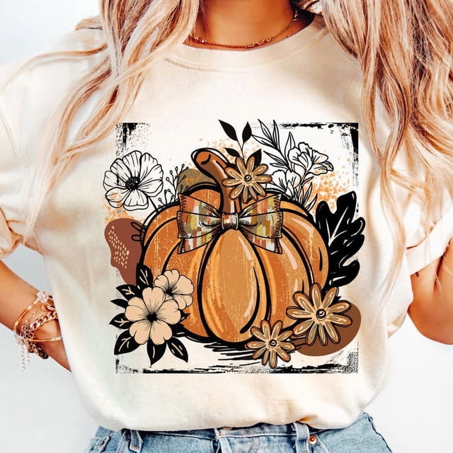 Chandail Floral d'Automne avec Citrouille, Chandail Bohème Coquette avec Citrouille, Chandail Vintage d'Automne, Chandail Rétro avec Fleurs d'Halloween, Chandail avec Citrouille Épicée