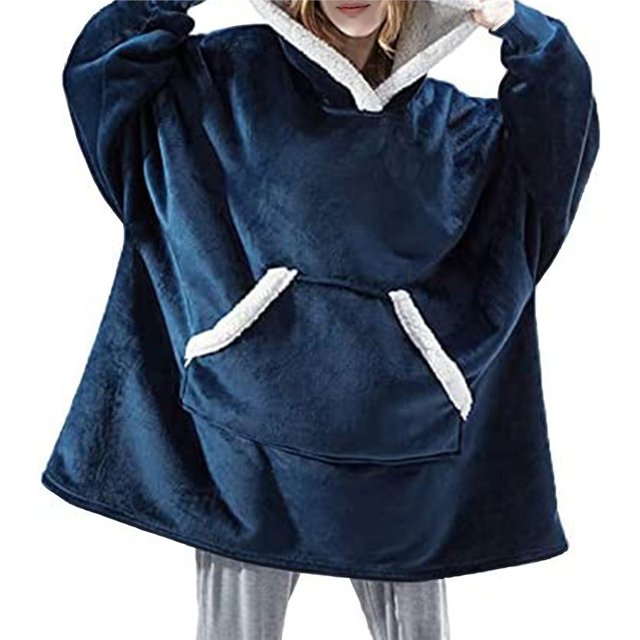 Chandail à Capuchon Couverture Portable pour Femmes en Molleton, Chandail à Capuchon Couverture Chaud et Douillet avec Poche, Suède, Bleu, Taille Unique