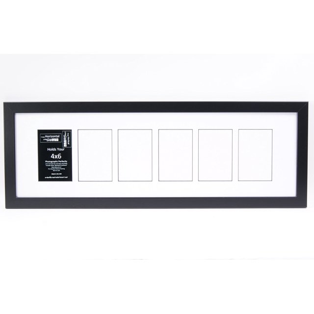 Creative Letter Art 4 x 6 Multiple Opening Picture Frame Collage with 6 holes Manhattan Black Frame with 10 x 34-inch White Mat Full-Strength Glass Photo Collage for Wall 6 Openings