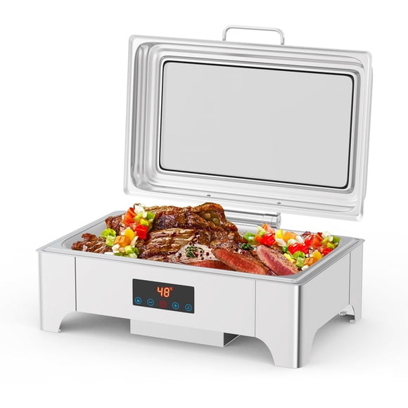 Electric Chafing Dish 9QT Buffet Set with Touch Screen Control – Stainless Steel Food Warmer with Glass Lid for Catering, Parties, and Events