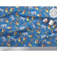 thumbnail image 3 of Soimoi Blue Polyester Crepe Fabric Lion,Giraffe & Elephant Kids Print Fabric by Yard 42 Inch Wide, 3 of 3