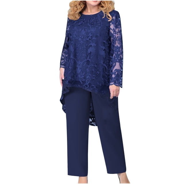 Womens Plus Size Pants Womens Plus Size Evening Dress Lace Embroidery Temperament Fit Pantstwo Piece Set Plus Size Dress Pants Plus Size Womens Pants Womens Plus Size Dress Pants