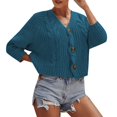 thumbnail image 1 of Baberdicy Cardigan Sweater Ladies Solid Color Button Sweater Knit Cropped Loose Cardigan Women's Cardigans Blue, 1 of 3