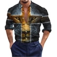 thumbnail image 2 of TIMIFIS Men's Shirts Cross Shirts Cross Print Casual Long Sleeve Button Down Shirts Top- GreenFall, 2 of 4