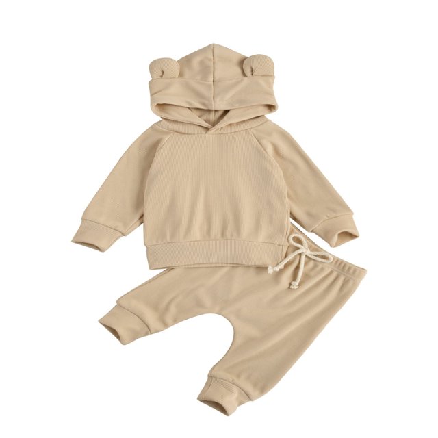Newborn Baby 2-piece Long Sleeve Solid Color Hoodie and Pants Outfit Set