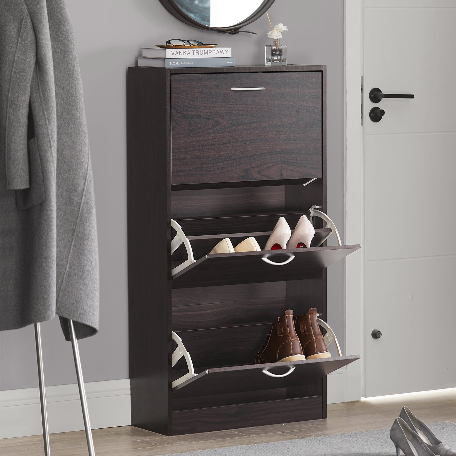 SoBuy FSR110-BR 3 Drawers Shoe Cabinet Shoe Rack Shoe Storage Cupboard Organizer Unit