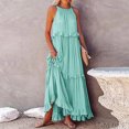 thumbnail image 5 of Plus Size Dresses Sleeveless Maxi Dress Casual Flowy Ruffle Elegant Solid Sundress Light Blue S, 5 of 5
