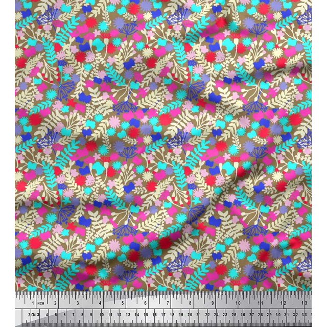 Soimoi Poly Georgette Fabric Leaves & Floral Artistic Decor Fabric Printed Yard 42 Inch Wide