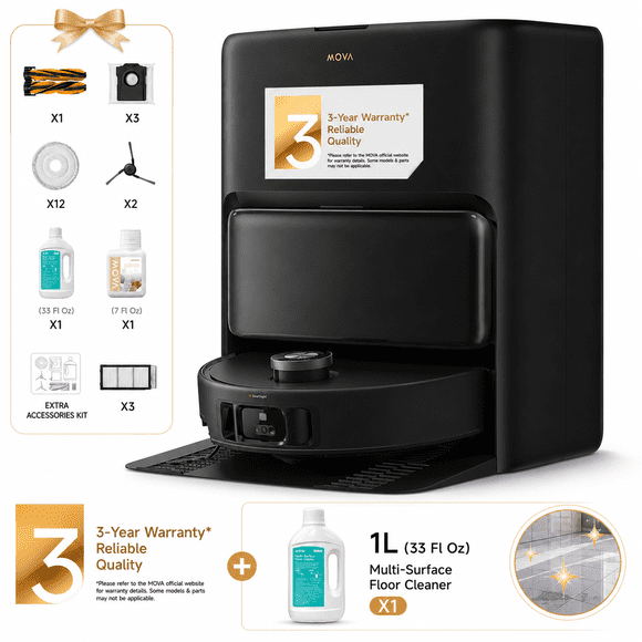 MOVA V50 Ultra Complete Robot Vacuum and Mop Bundle, 24000 Pa Suction,Pet Hair Carpet Friendly, Self-Cleaning Filter,Fast Mop Drying-Black