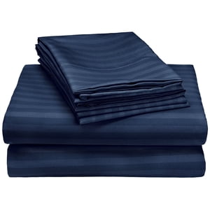 MÃ¥lÃ¸v Linen Bedding Series Sleeper Sofa Bed Sheet Set (Stripe) Egyptian Cotton 500 Thread Count Navy Blue (Full Size 54"x72"x 8")