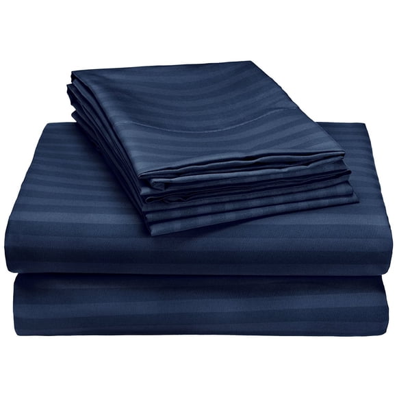 MÃ¥là ̧v Linen Série de Literie Ensemble de Draps pour Canapé-Lit (Rayure) Coton Égyptien 500 Fils Bleu Marine (Format Double 54"x72"x 8 Pouces)