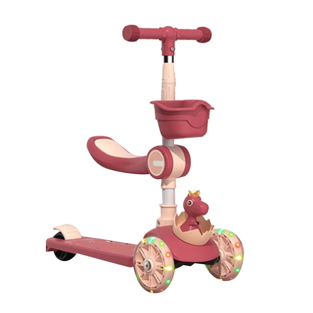 Trottinette à Pousser, Trottinette Pliante 3 en 1 à Hauteur Réglable, Trottinette à 3 Roues avec Roue Lumineuse pour Garçons Filles