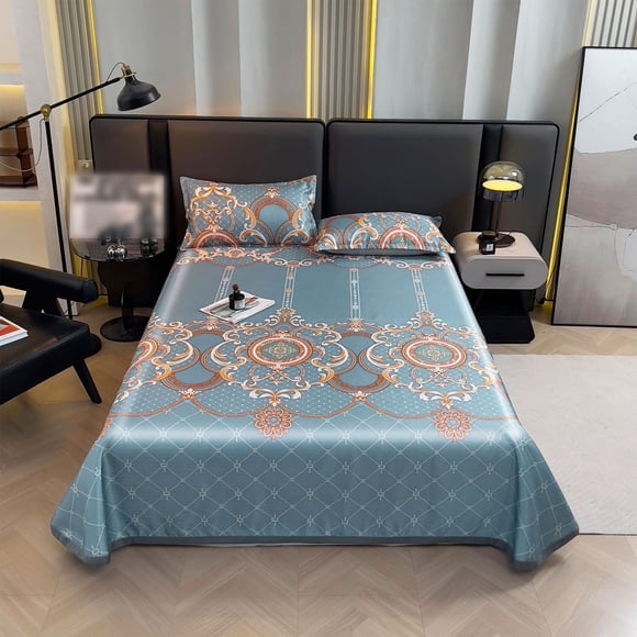Queen Size Cooling Bed Sheet Set Ice Silk Breathable Bedding for Hot Sleepers,Lightweight Cooler Mat with 2 Pillowcases,Machine Washable Non Deforming,Summer Bedroom Sheets 98x90 Inches