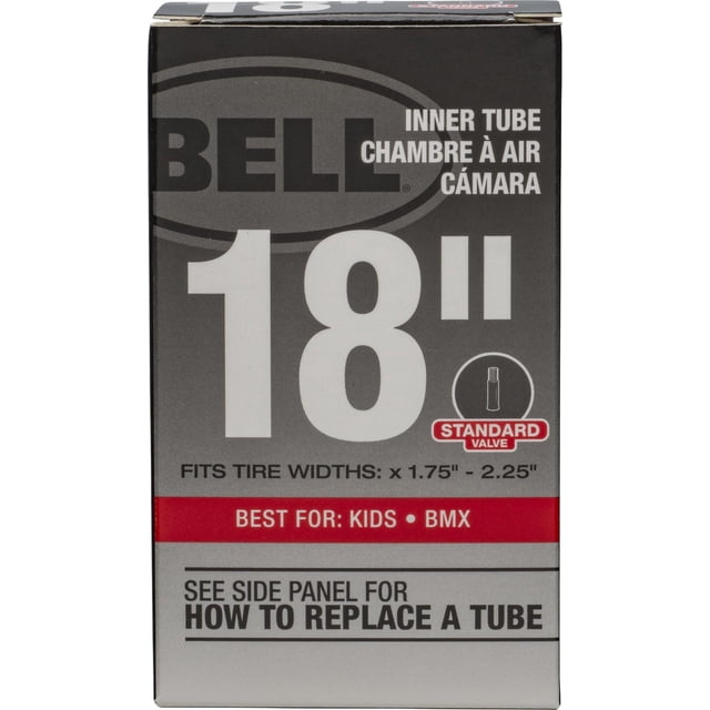 Bell Sports Chambre à Air Standard 18 Pouces x 1,75 Pouces-2,25 Pouces Boîte Affichage avant Taille de Chambre à Air pour Pneus de 18 Pouces de Diamètre avec Largeurs de 1,75 à 2,25 Pouces, type de valve Schrader Standard, Recommandé pour Enfants et Vélos BMX, avec instructions pour Voir le Panneau Latéral pour le Remplacement de Chambre à Air.