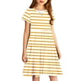 thumbnail image 4 of JDQJBZ Girls Short Sleeve Dress Striped Print Pleated With Pockets Summer Outfit, 4 of 5