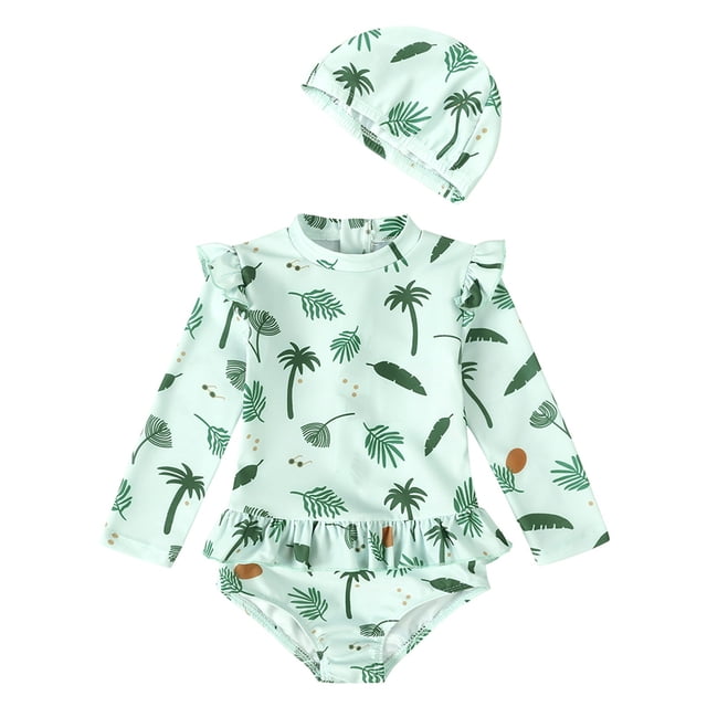 Girl Rash Guard Swimming Bathing Suit Cute Print Long Sleeve Sun Protection Girls Bathing Suit 12-24 Months Girl Fashion